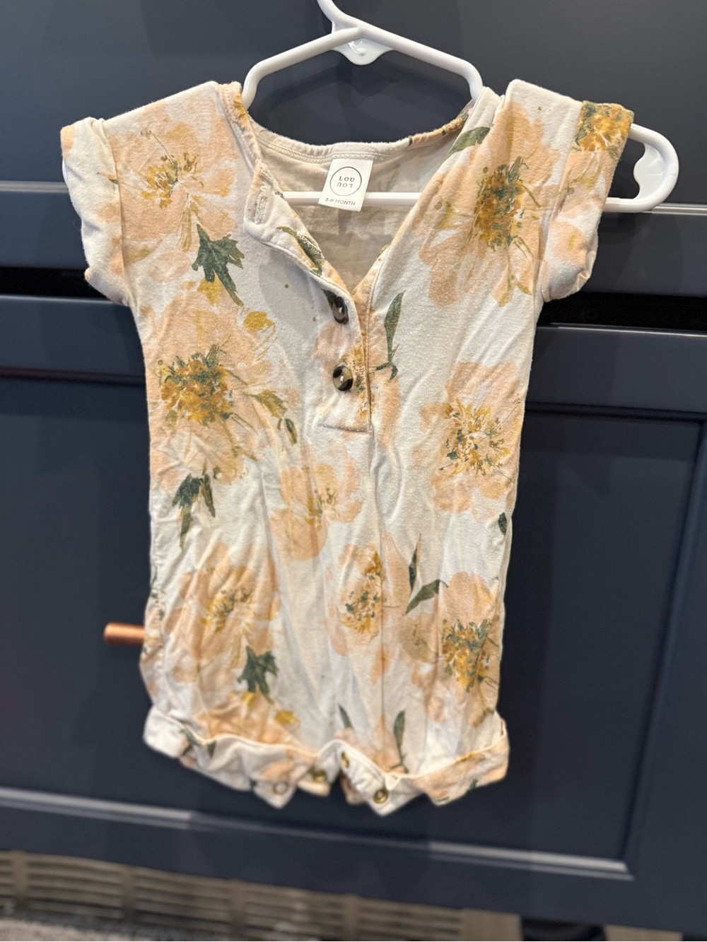 Lou Lou and Co Floral Peach Short-Sleeve Romper - Peach/Green